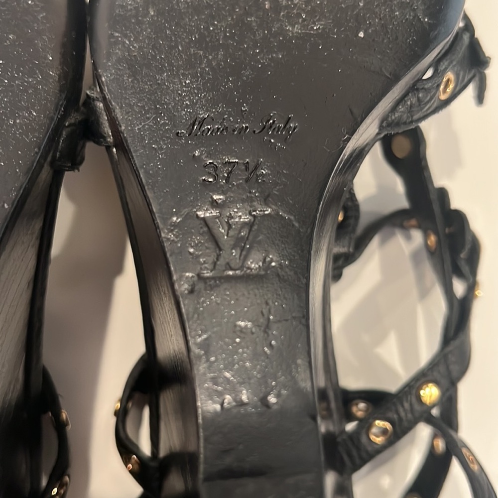 Louis Vuitton Black/Gold Wedge Sandals - Picture 9 of 15